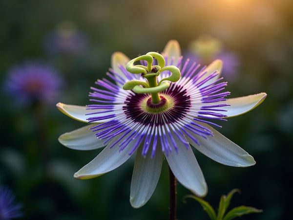 Passiflora incarnata — campo in fioritura (immagine editoriale ultra-realistica, fal.ai)